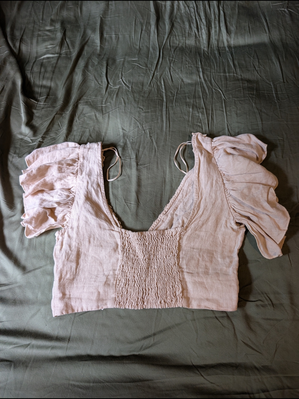Beige Puff-Sleeve Crop Top